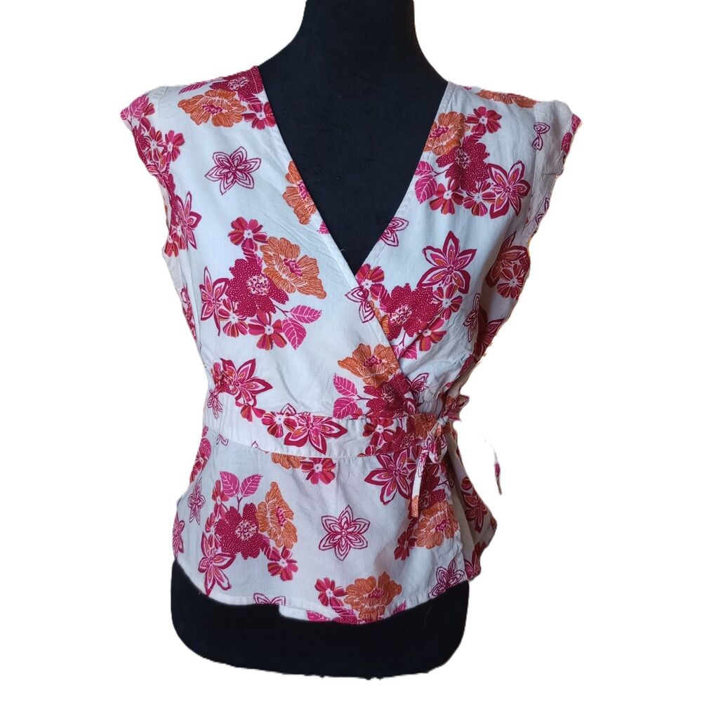 St. John's Bay Women's Size Small 100% Cotton Wrap Floral Top